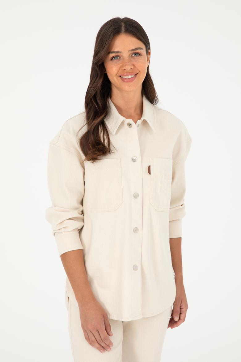 Kadın Bej Jean Gömlek - 50283864004