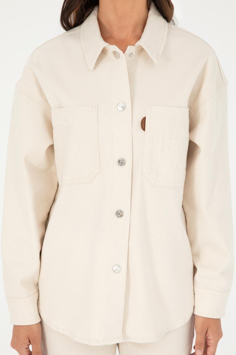 Kadın Bej Jean Gömlek - 50283864004