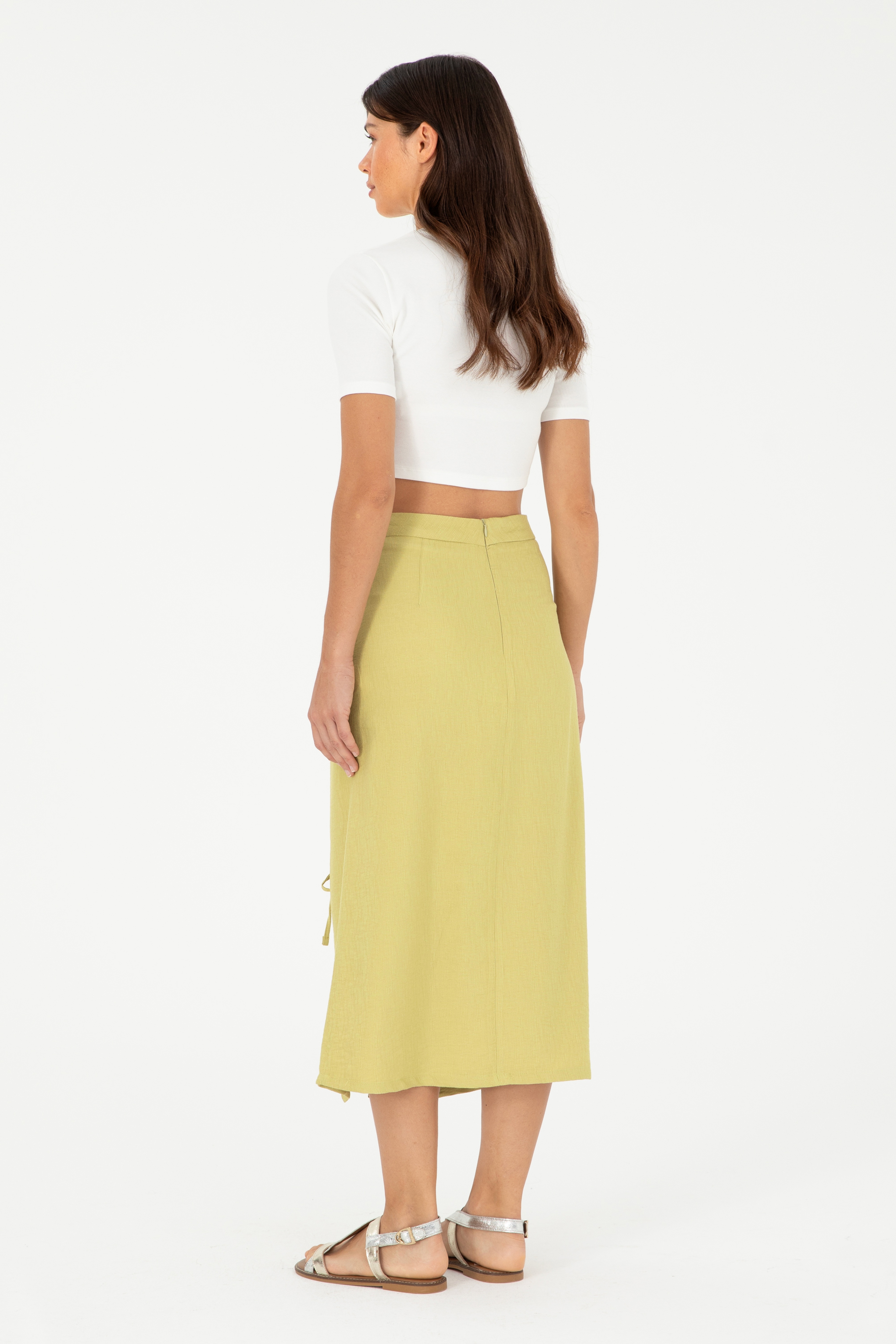 Kadın Fıstık Yeşili Dokuma Etek - Image 4