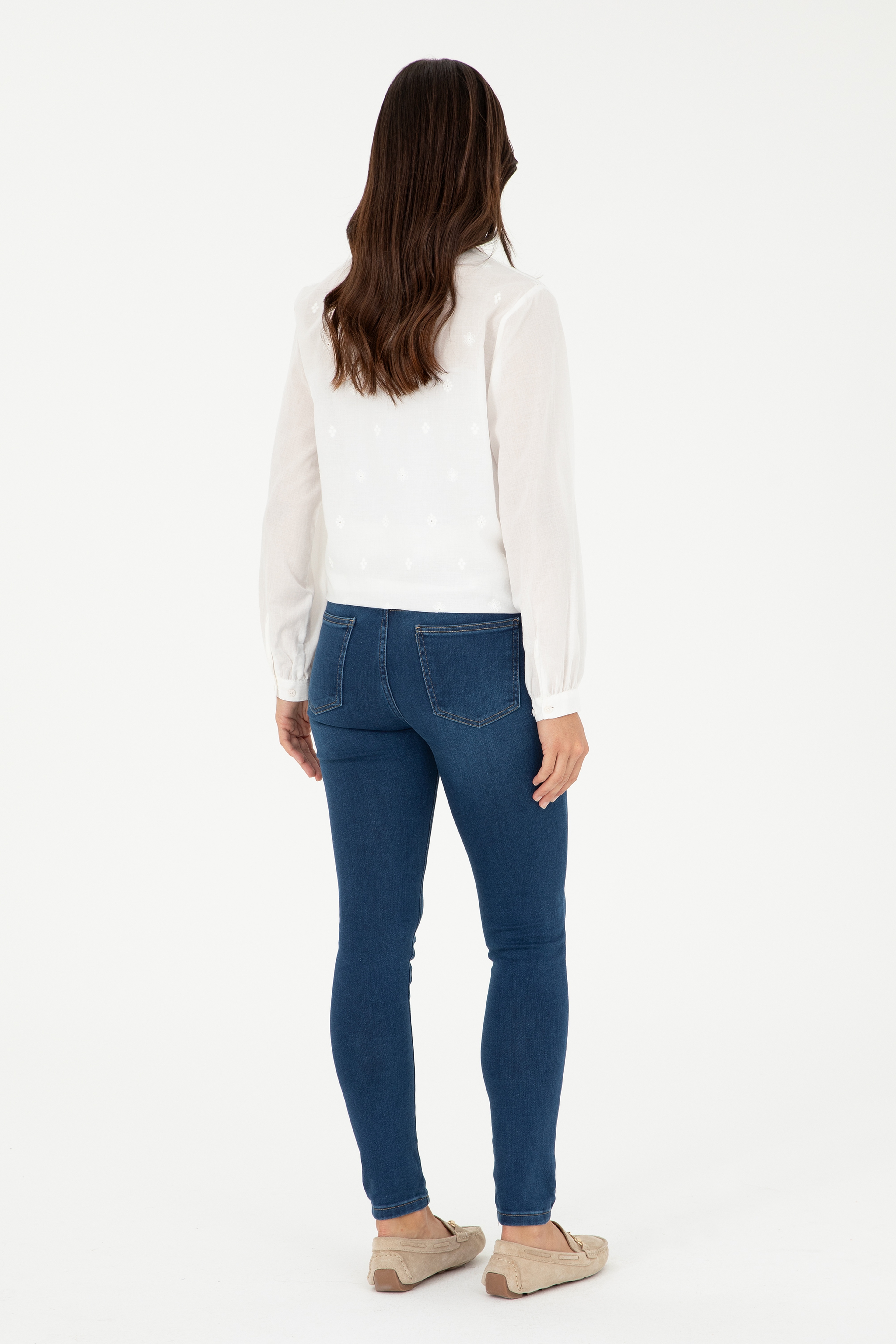 Kadın Koyu Mavi Skinny Fit Jean Pantolon - Image 4