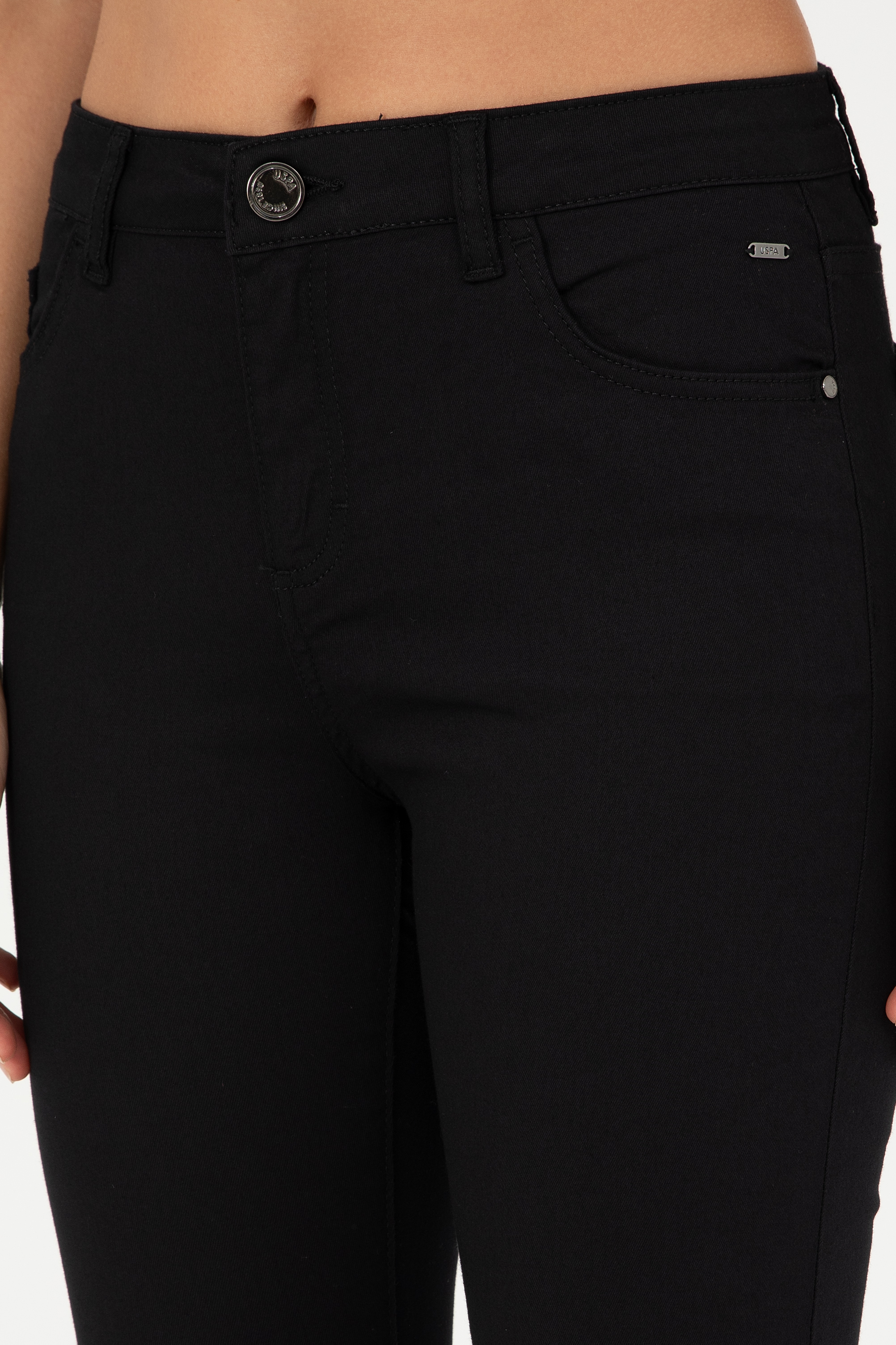 Kadın Siyah Toothpick Fit Kanvas Pantolon - Image 5