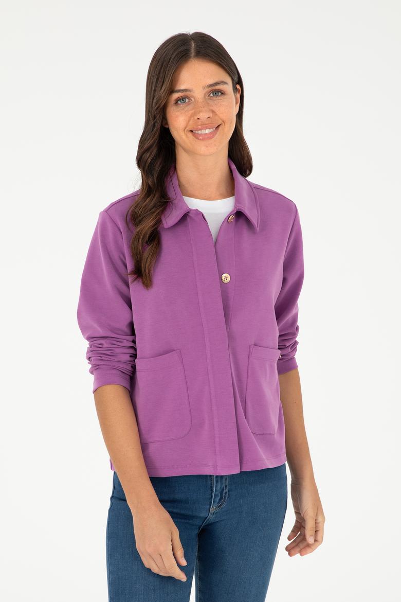Kadın Mor Polo Yaka Sweatshırt