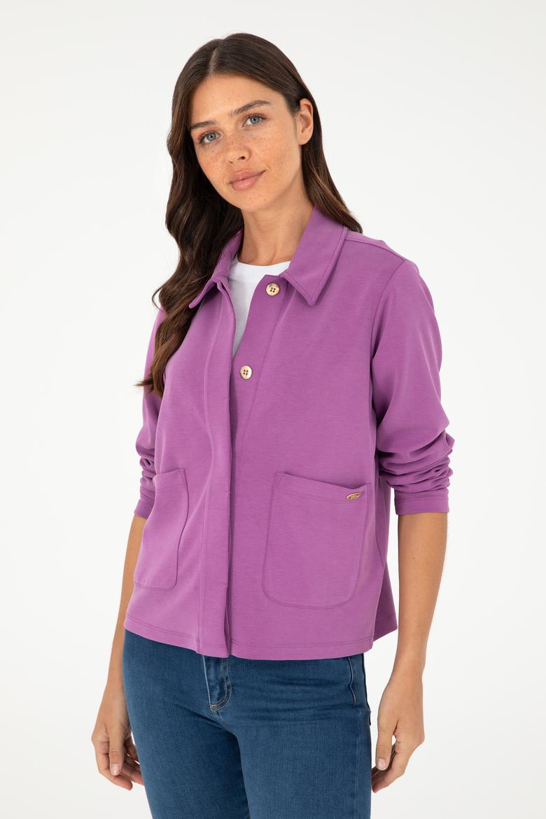 Kadın Mor Polo Yaka Sweatshırt - 50282884022