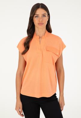 Kadın Somon Hakim Yaka Tişört - 50281814013