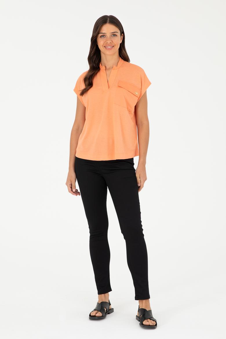 Kadın Somon Hakim Yaka Tişört - 50281814013