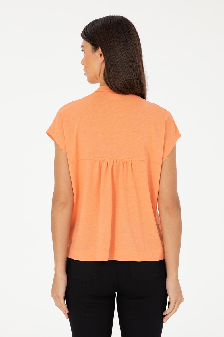 Kadın Somon Hakim Yaka Tişört - 50281814013