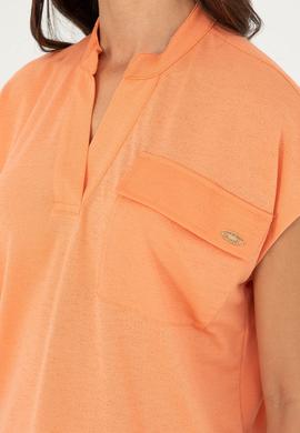 Kadın Somon Hakim Yaka Tişört - 50281814013