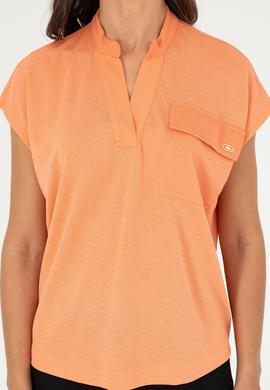 Kadın Somon Hakim Yaka Tişört - 50281814013