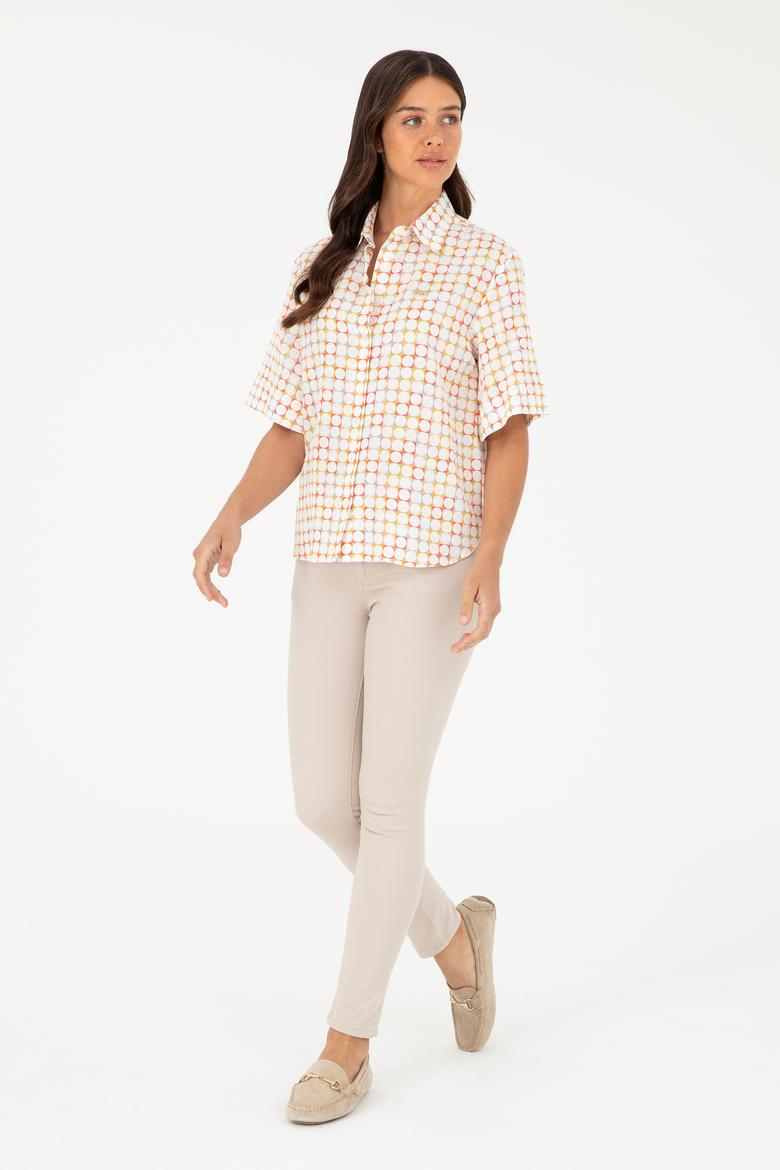 Kadın Nar Çiçeği Kısa Kollu Gömlek - 50283631023