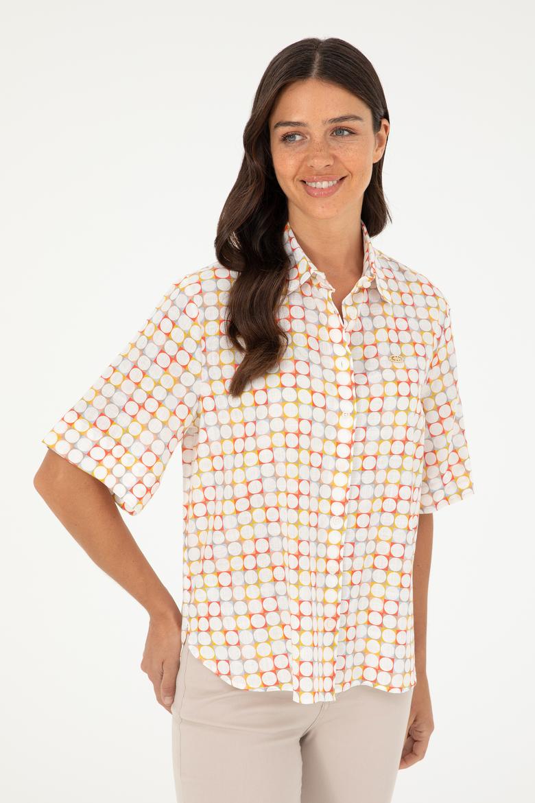 Kadın Nar Çiçeği Kısa Kollu Gömlek - 50283631023