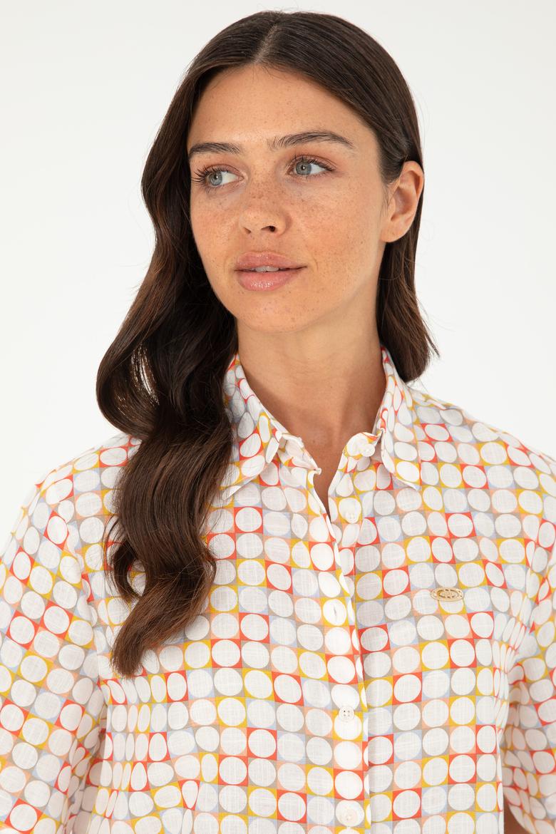 Kadın Nar Çiçeği Kısa Kollu Gömlek - 50283631023