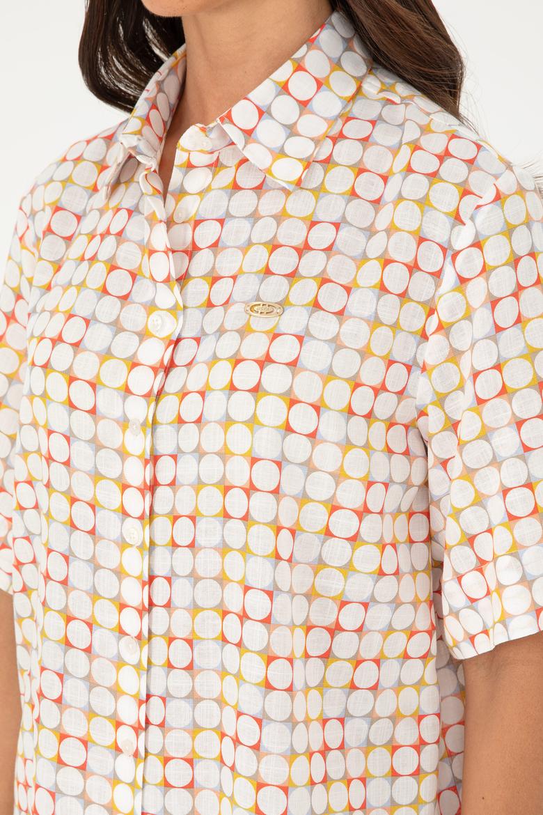 Kadın Nar Çiçeği Kısa Kollu Gömlek - 50283631023