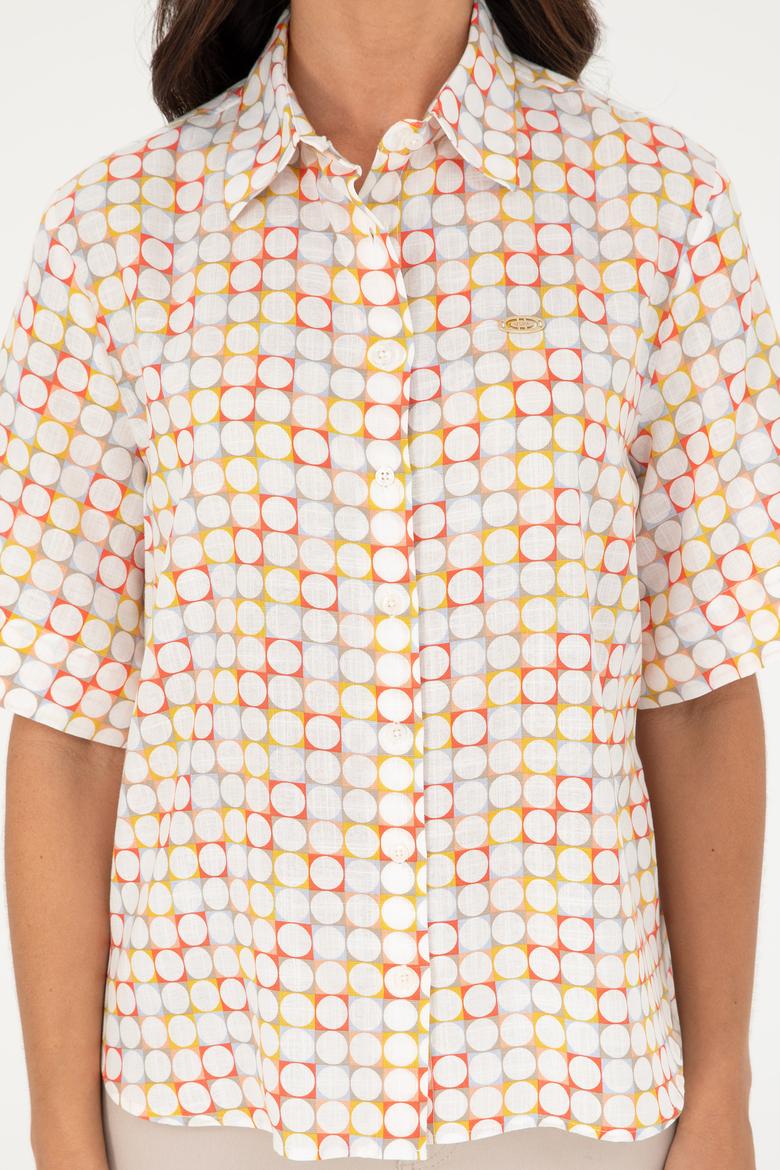 Kadın Nar Çiçeği Kısa Kollu Gömlek - 50283631023