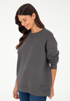 Kadın Antrasit Bisiklet Yaka Sweatshirt - 50297060005