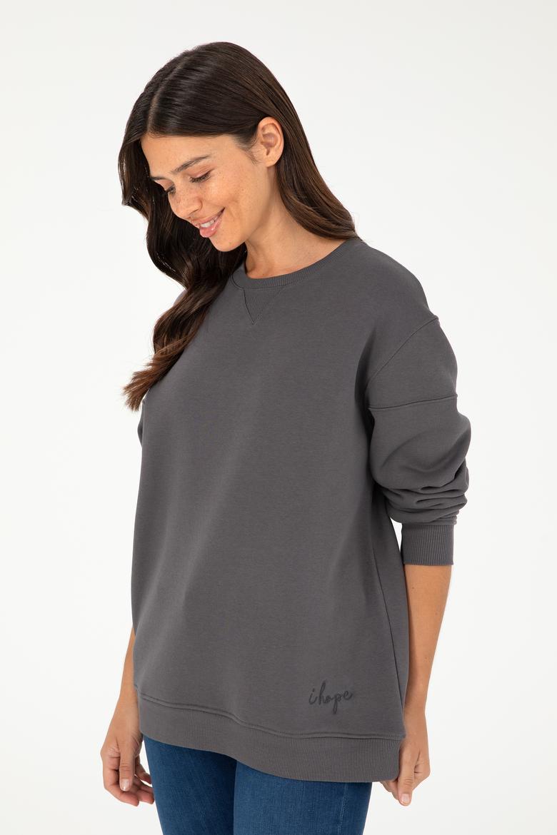 Kadın Antrasit Bisiklet Yaka Sweatshirt - 50297060005