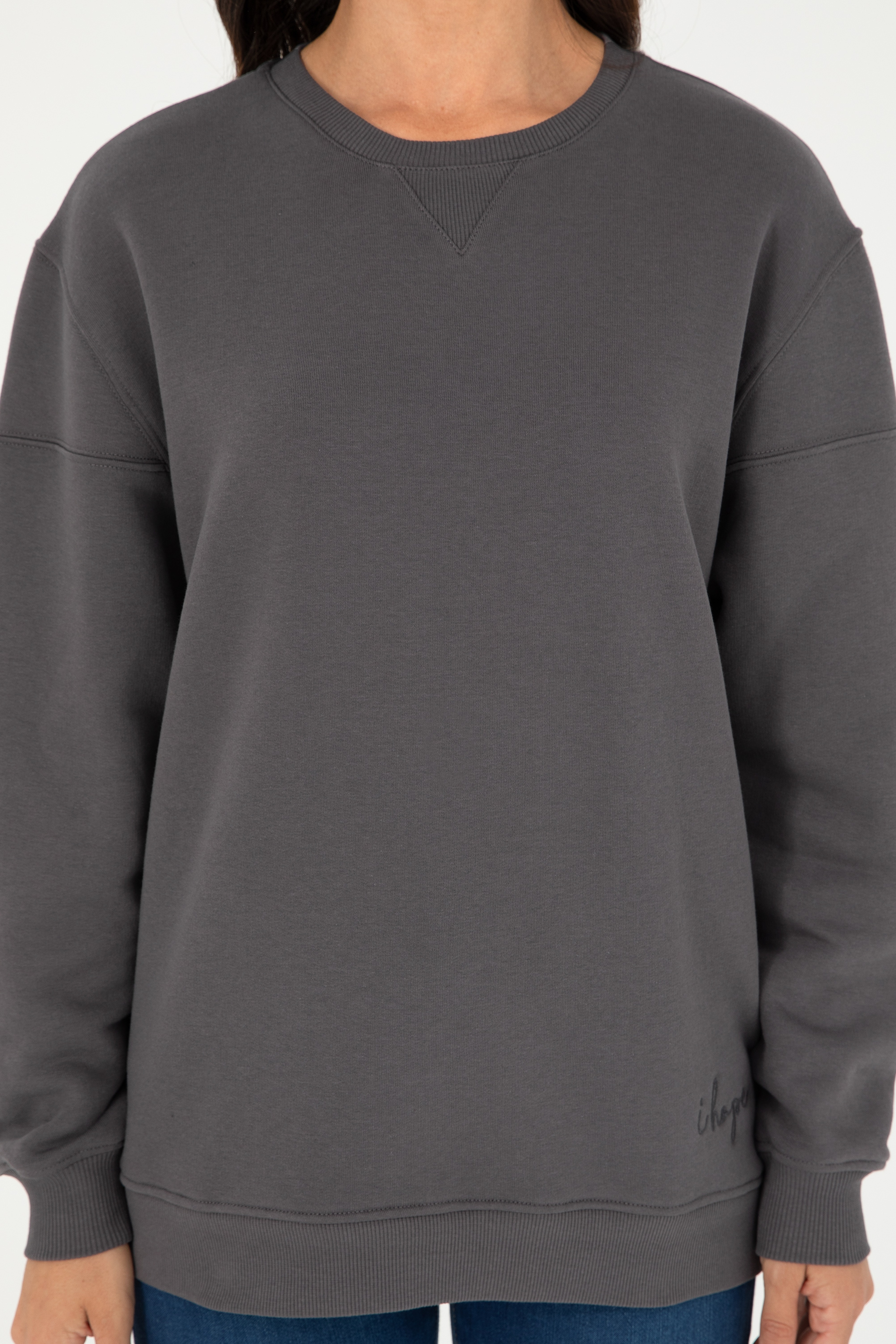 Kadın Antrasit Bisiklet Yaka Sweatshirt - Image 6