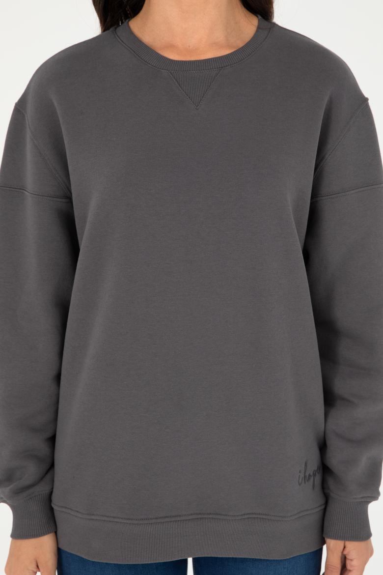 Kadın Antrasit Bisiklet Yaka Sweatshirt - 50297060005