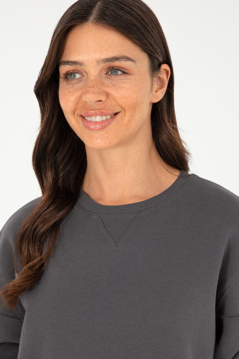 Kadın Antrasit Bisiklet Yaka Sweatshirt - 50297060005
