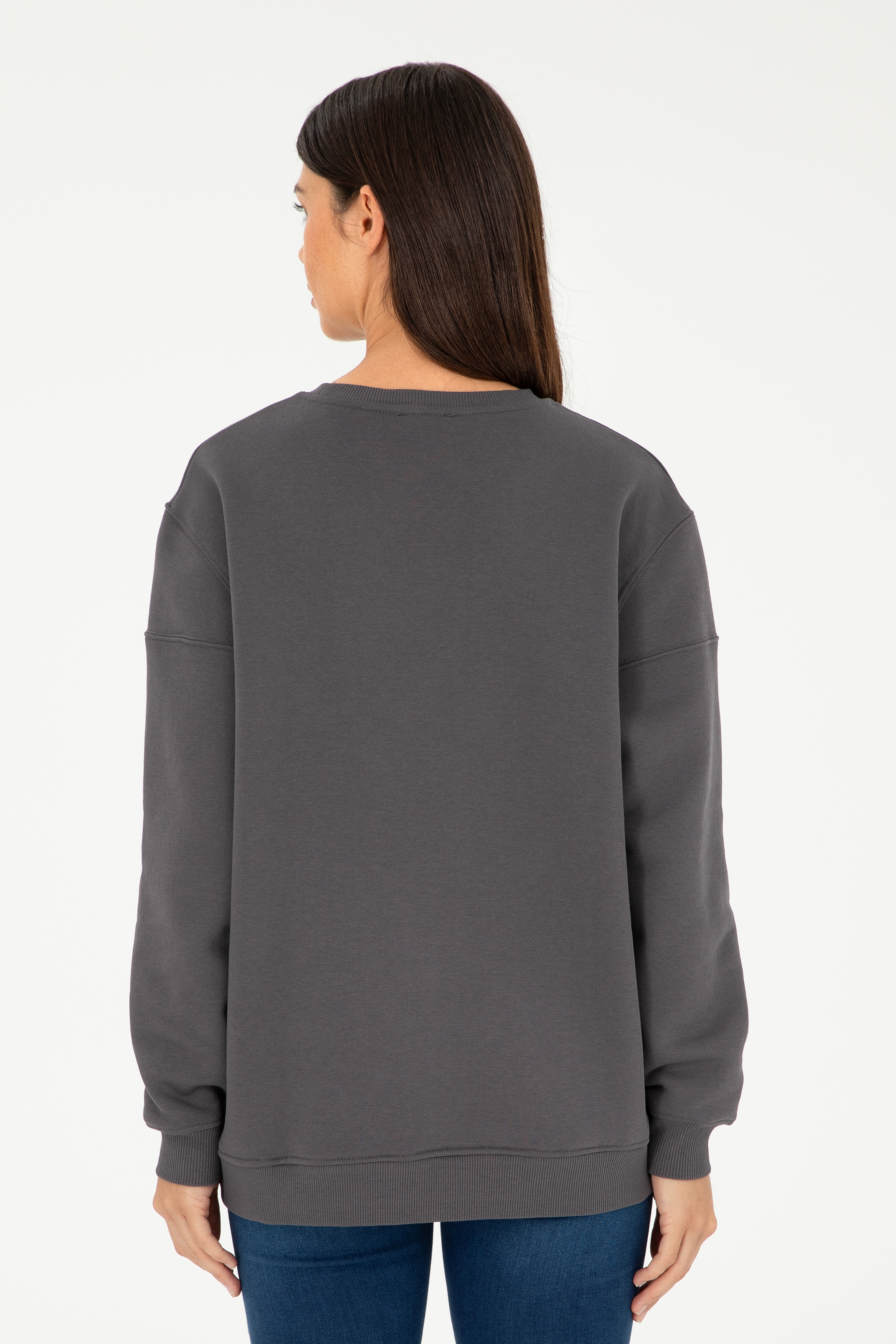 Kadın Antrasit Bisiklet Yaka Sweatshirt - Image 5