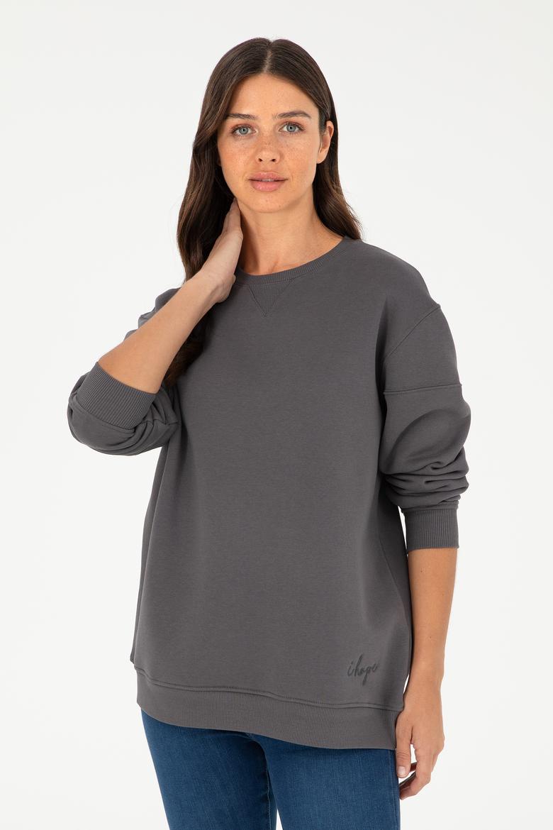 Kadın Antrasit Bisiklet Yaka Sweatshirt