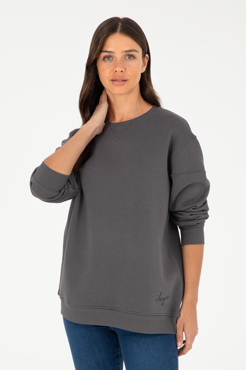 Kadın Antrasit Bisiklet Yaka Sweatshirt