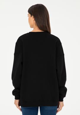 Kadın Siyah Bisiklet Yaka Sweatshirt - 50297060014