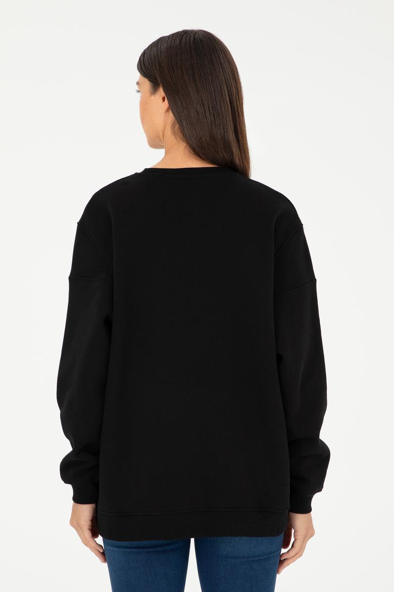 Kadın Siyah Bisiklet Yaka Sweatshirt - 50297060014