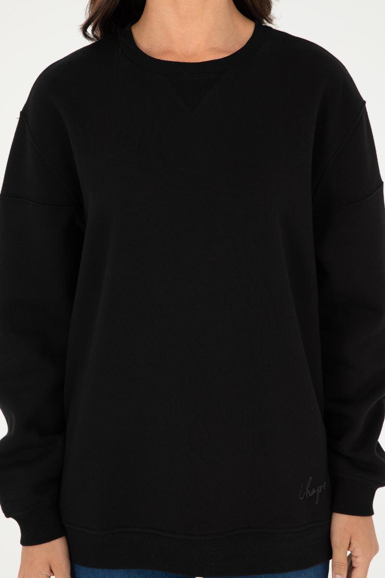 Kadın Siyah Bisiklet Yaka Sweatshirt - 50297060014