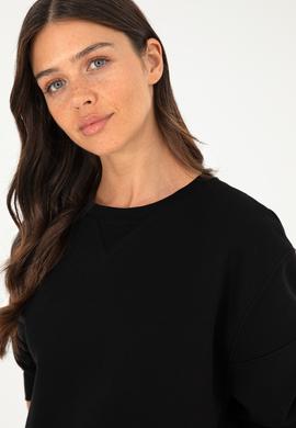 Kadın Siyah Bisiklet Yaka Sweatshirt - 50297060014