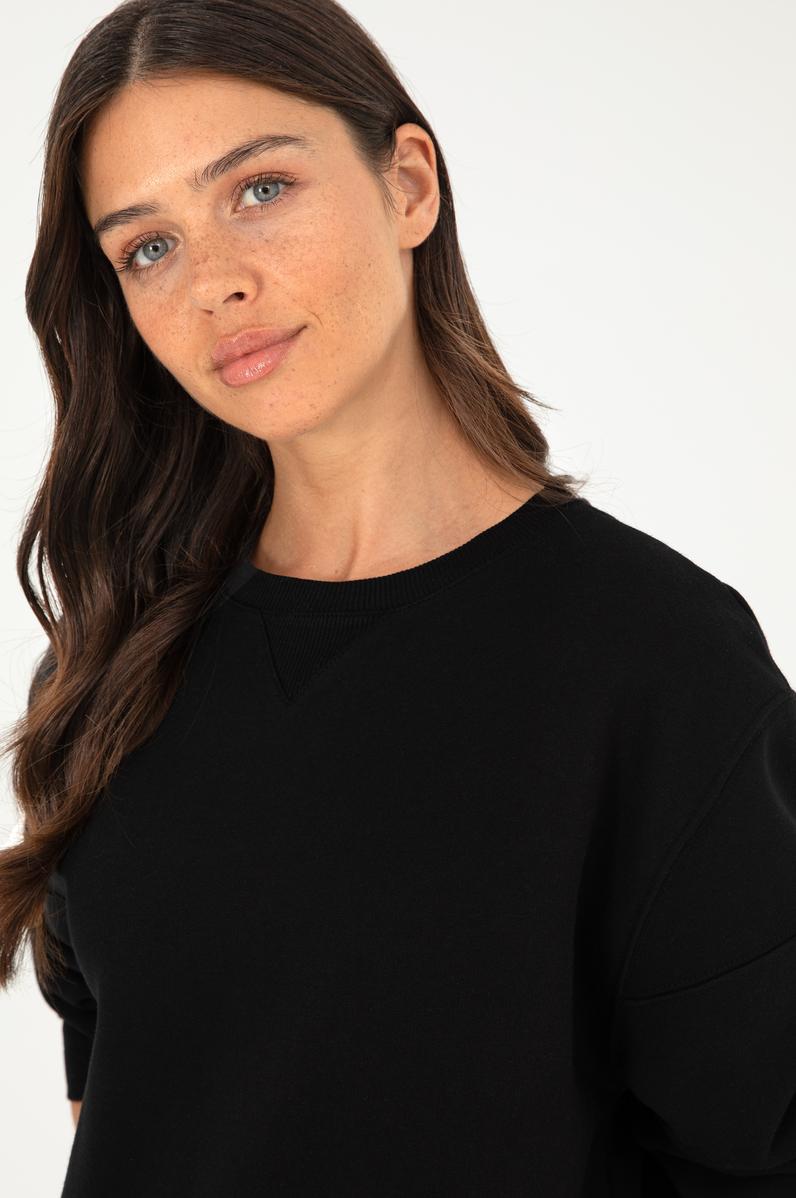 Kadın Siyah Bisiklet Yaka Sweatshirt