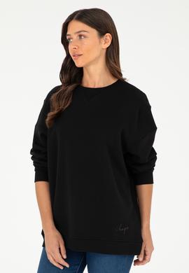 Kadın Siyah Bisiklet Yaka Sweatshirt - 50297060014