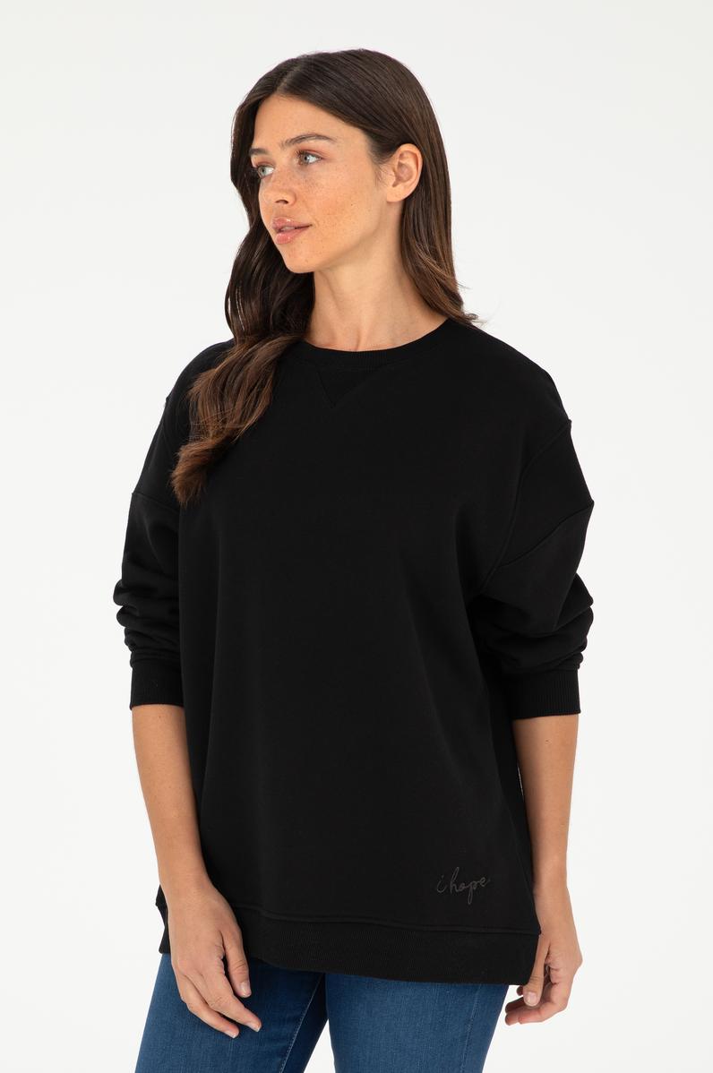 Kadın Siyah Bisiklet Yaka Sweatshirt