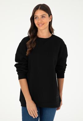 Kadın Siyah Bisiklet Yaka Sweatshirt - 50297060014