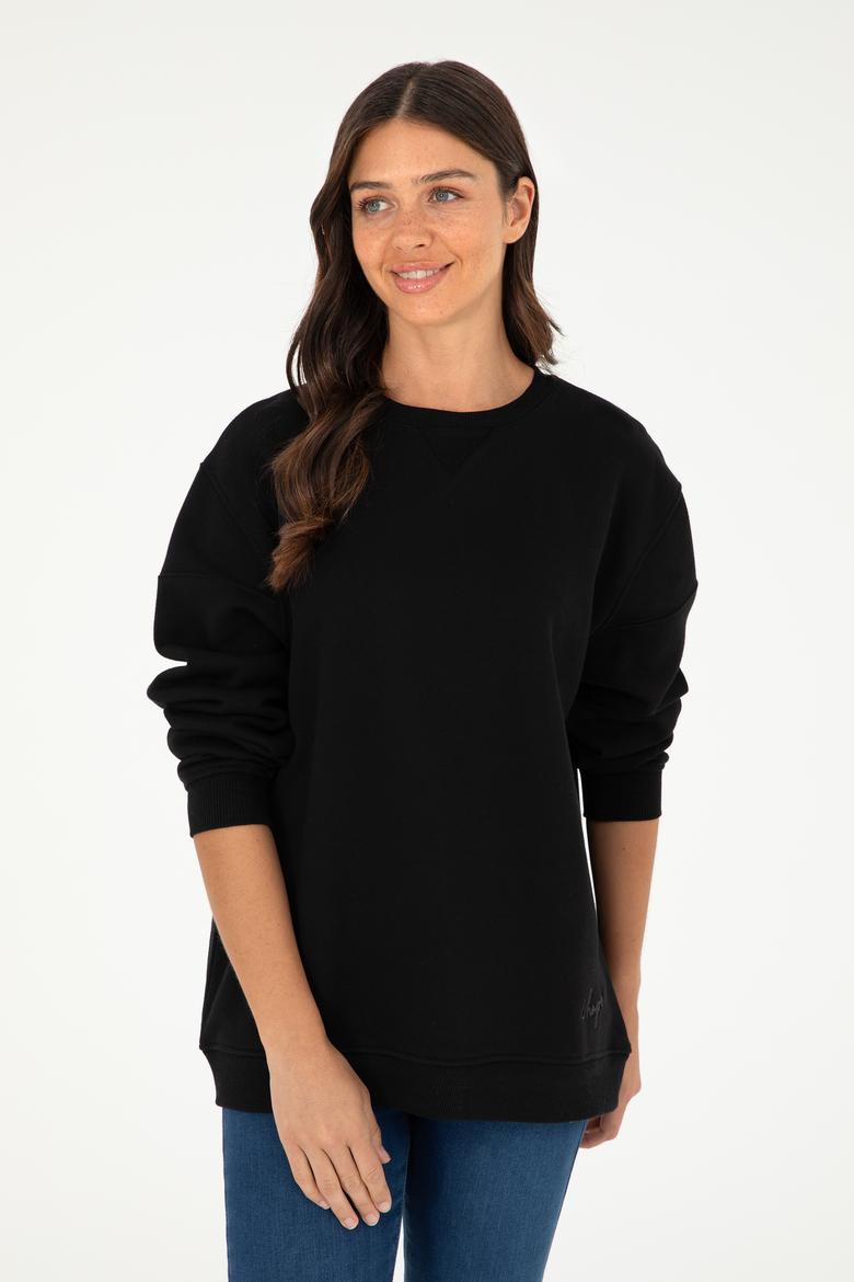 Kadın Siyah Bisiklet Yaka Sweatshirt - 50297060014