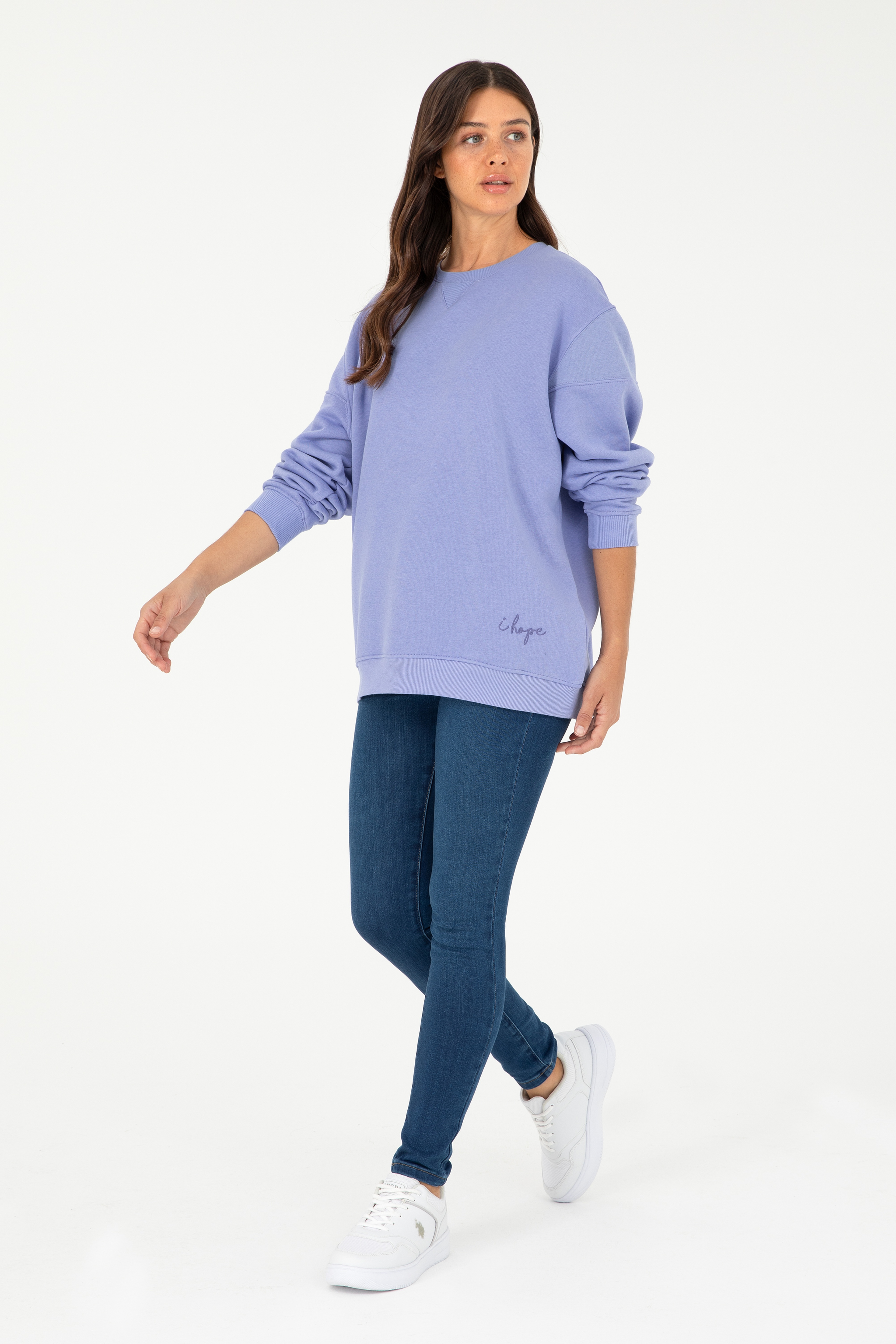 Kadın Lila Bisiklet Yaka Sweatshirt
