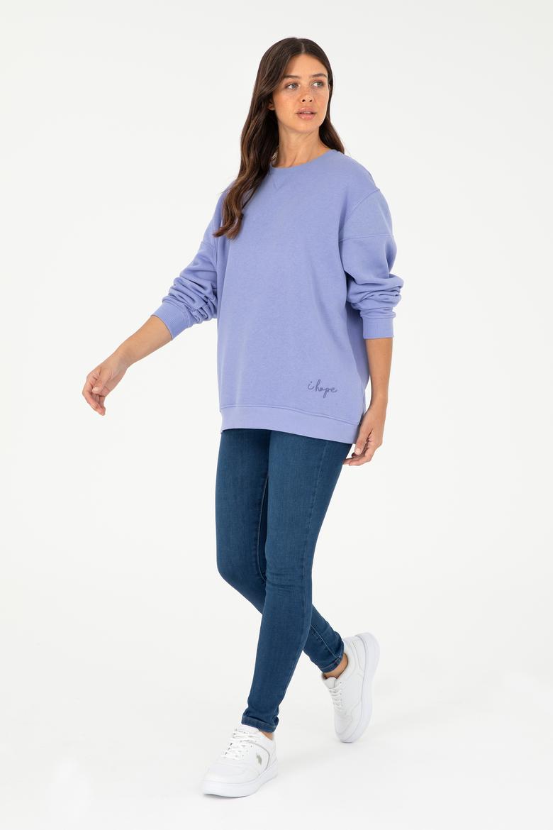 Kadın Lila Bisiklet Yaka Sweatshirt - 50297060037