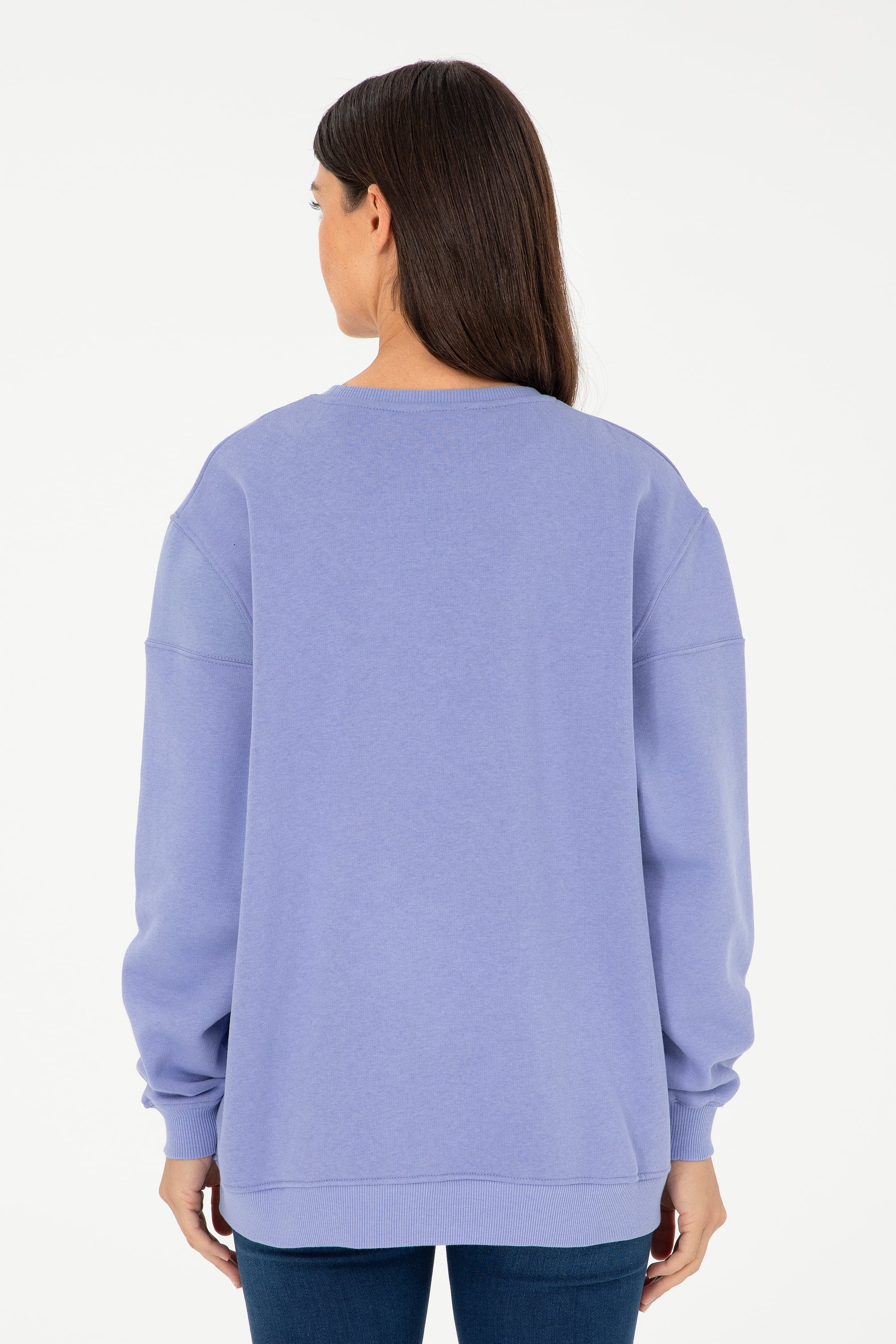 Kadın Lila Bisiklet Yaka Sweatshirt - Image 5