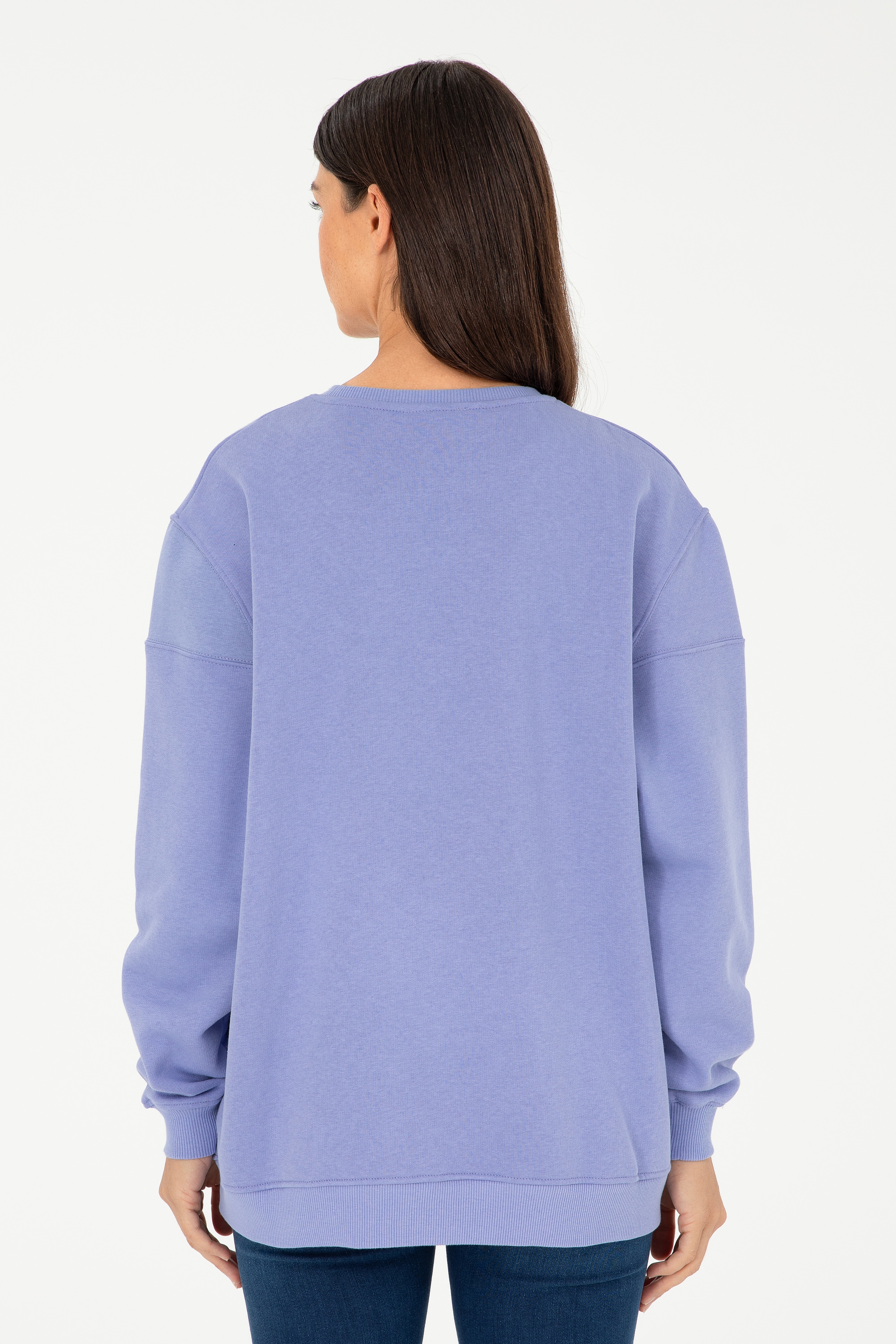 Kadın Lila Bisiklet Yaka Sweatshirt