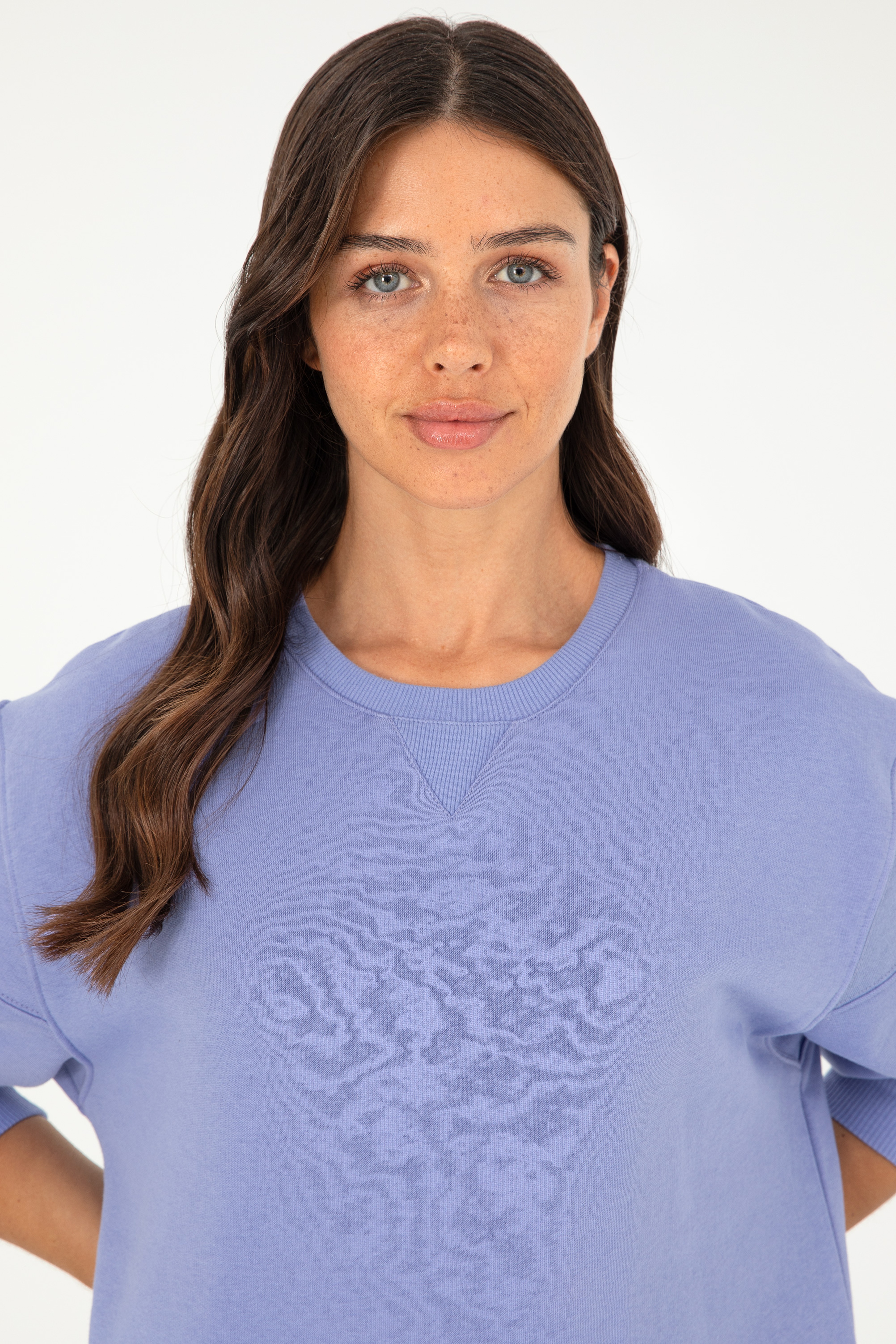 Kadın Lila Bisiklet Yaka Sweatshirt - Image 2