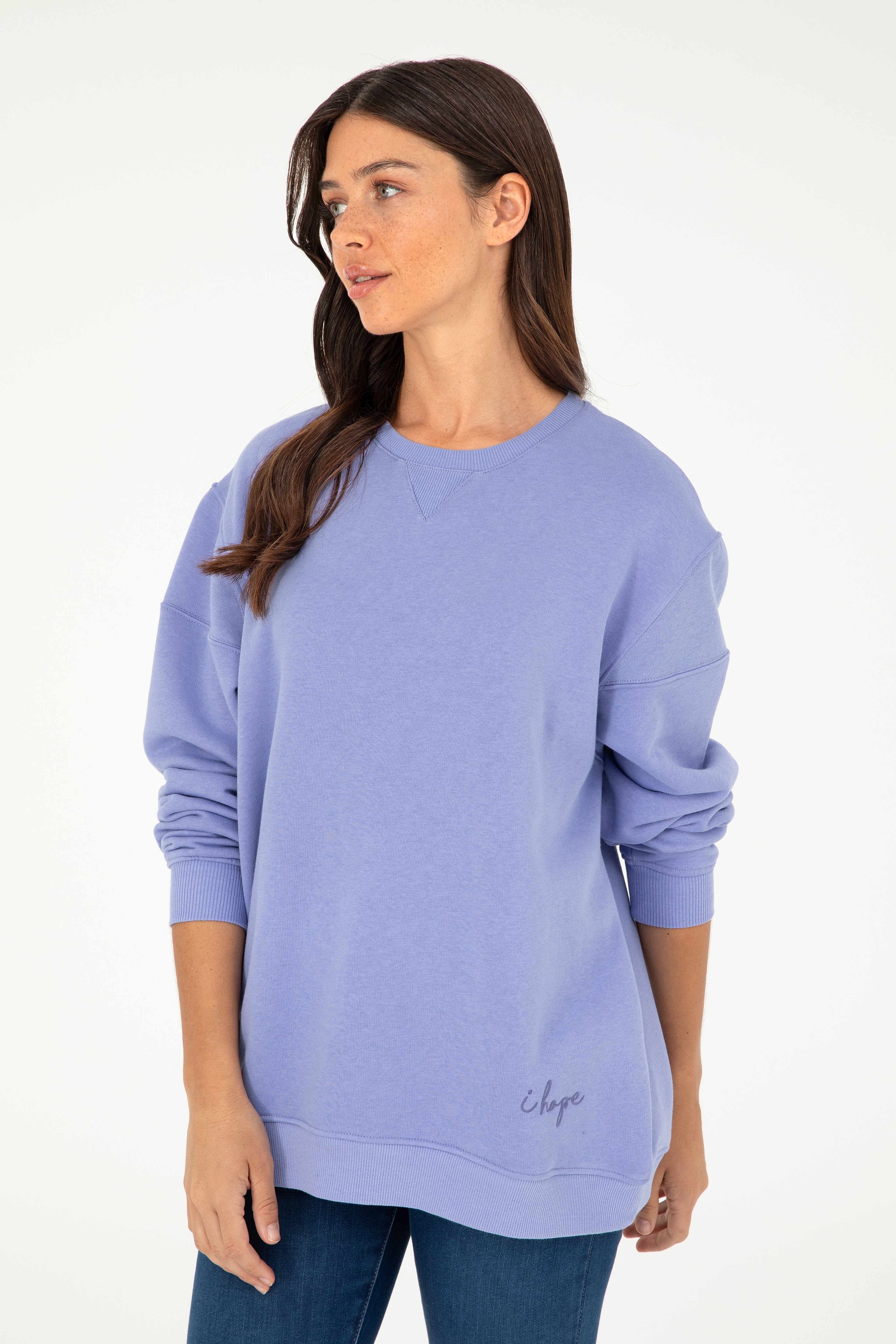 Kadın Lila Bisiklet Yaka Sweatshirt