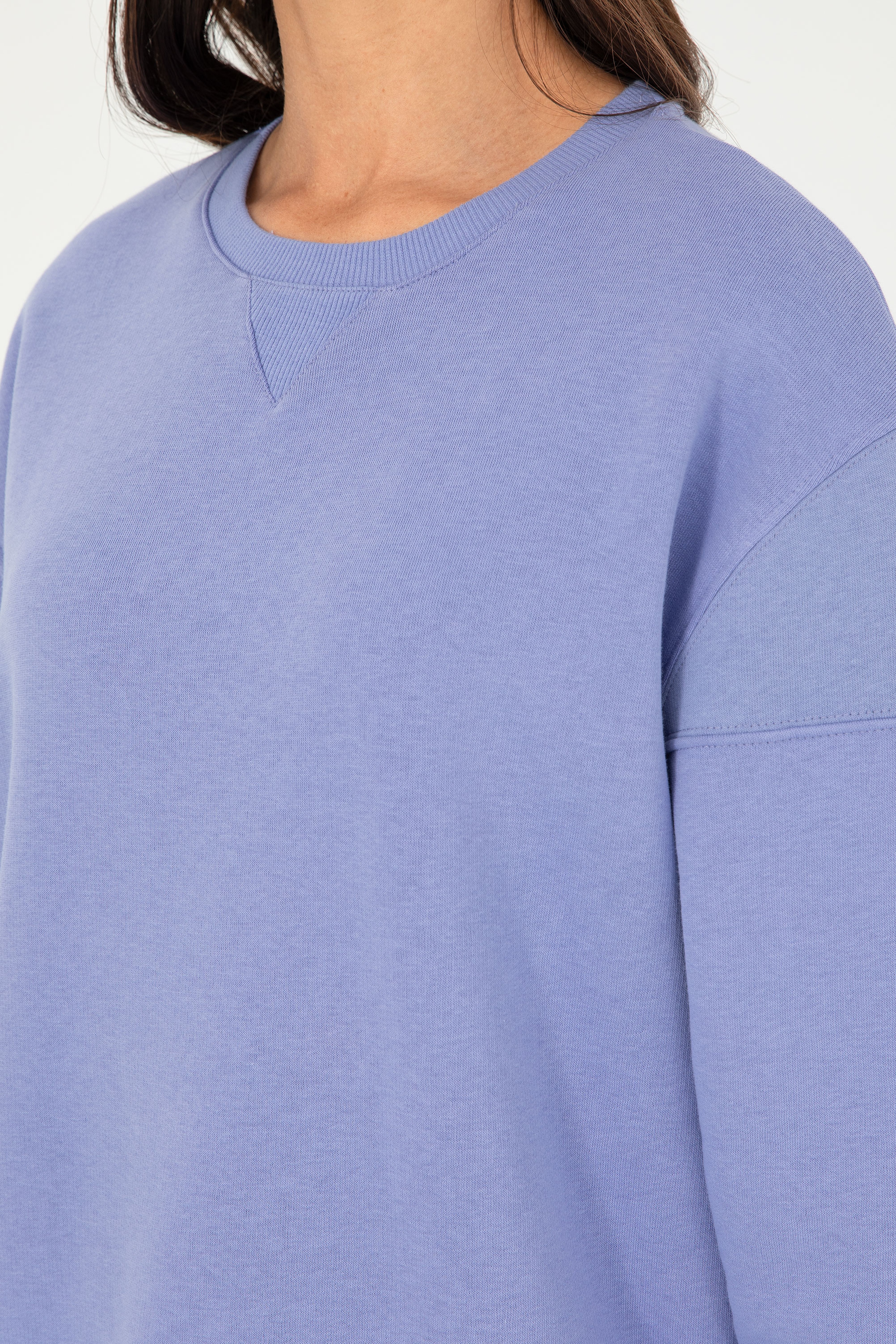 Kadın Lila Bisiklet Yaka Sweatshirt - Image 7