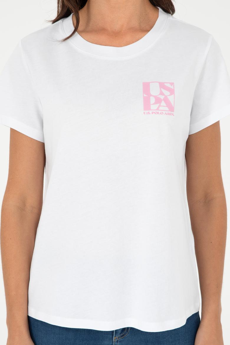 Kadın Beyaz Bisiklet Yaka Tişört - 50296138015