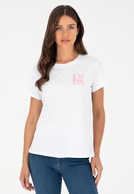 Kadın Beyaz Bisiklet Yaka Tişört - 50296138015