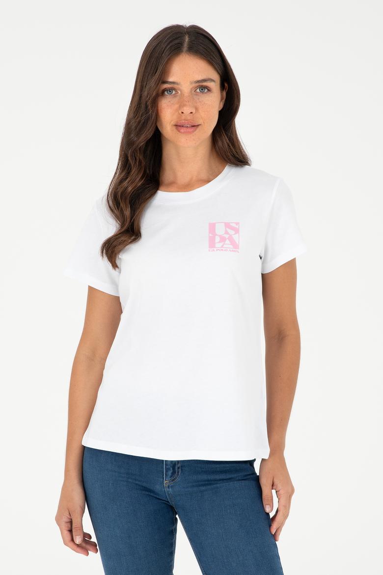 Kadın Beyaz Bisiklet Yaka Tişört