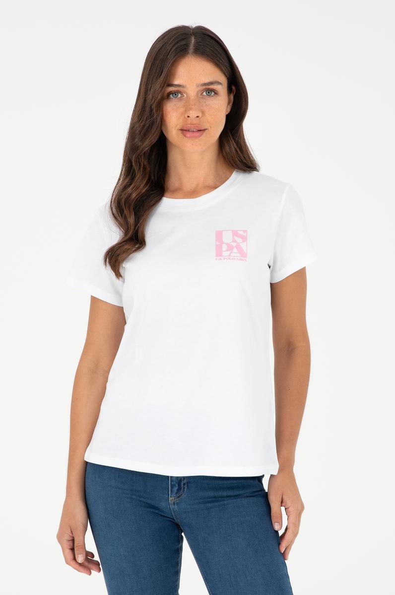 Kadın Beyaz Bisiklet Yaka Tişört