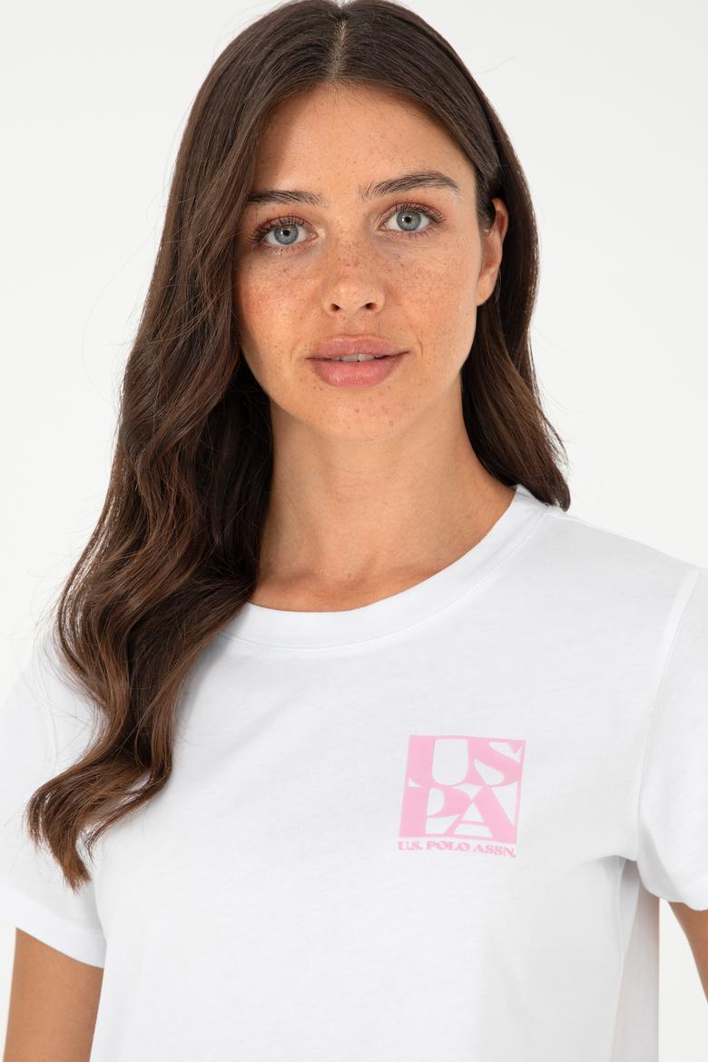 Kadın Beyaz Bisiklet Yaka Tişört - 50296138015