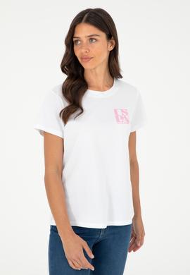 Kadın Beyaz Bisiklet Yaka Tişört - 50296138015