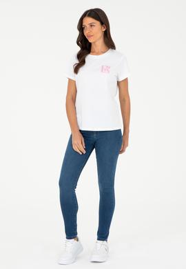 Kadın Beyaz Bisiklet Yaka Tişört - 50296138015