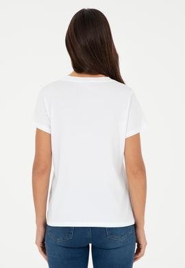 Kadın Beyaz Bisiklet Yaka Tişört - 50296138015
