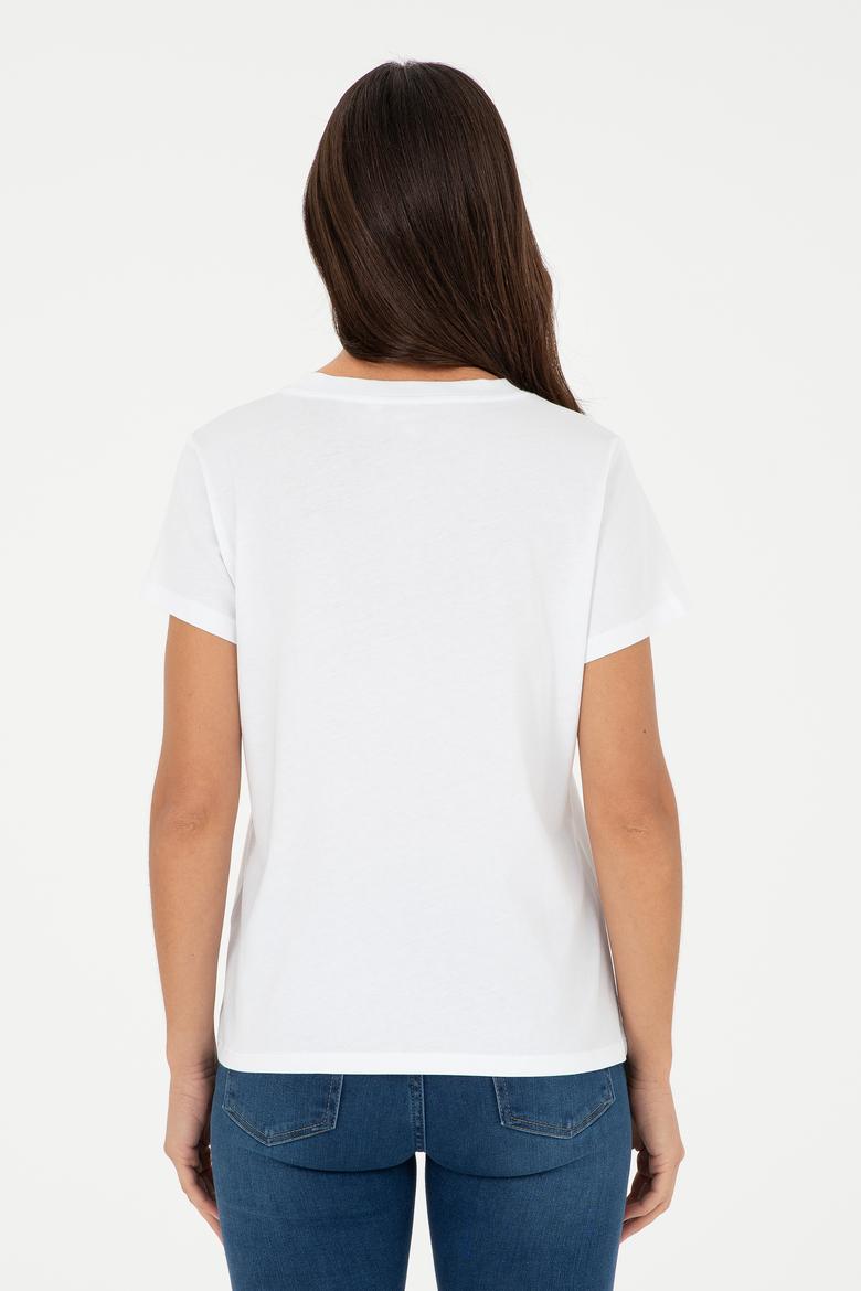 Kadın Beyaz Bisiklet Yaka Tişört - 50296138015